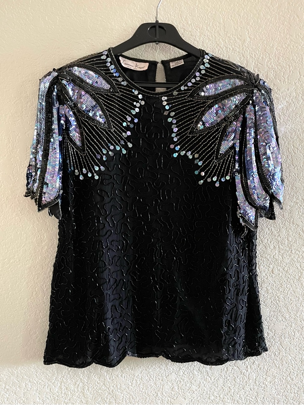 Vintage Laurence Kazar 100% Silk Beaded Top 1980s/90s Sequins Blouse Size M